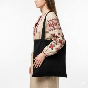 Cумка-шопер чорна із саржі