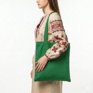 Cумка-шоппер зелена із саржі