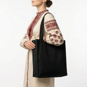 Сумка шопер із саржі чорна з дном і боками